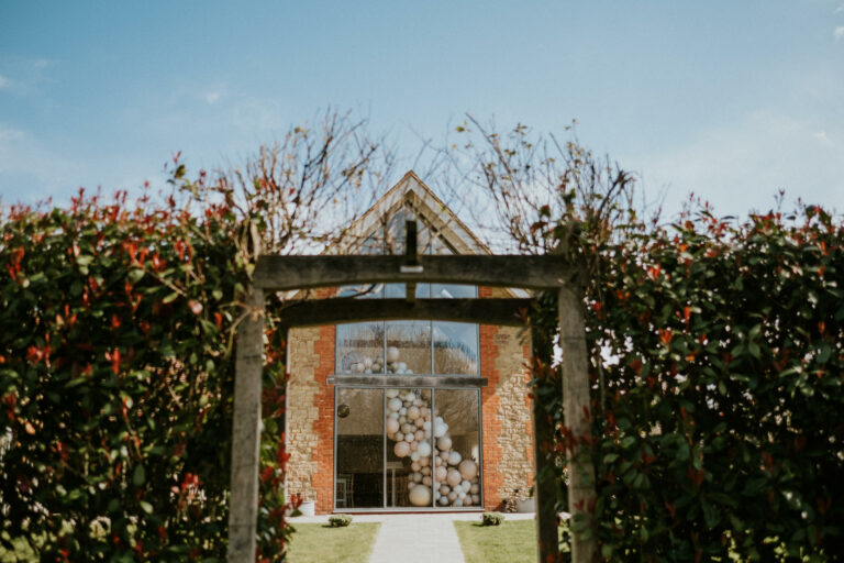 looking back from the arbour to the ceremony hall at Millbridge Court